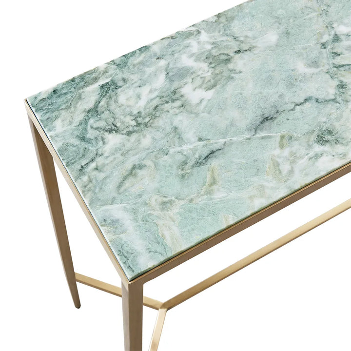 Chloe Dusty Jade Marble Console Table - Large Gold