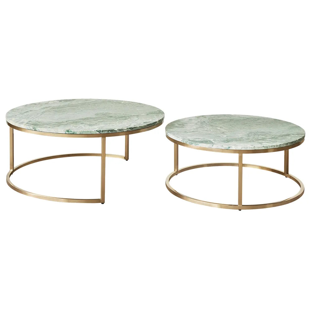 Chloe Dusty Jade Marble Nesting Coffee Table - Gold