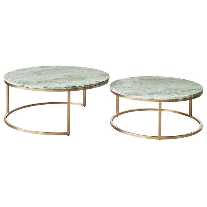 Chloe Dusty Jade Marble Nesting Coffee Table - Gold