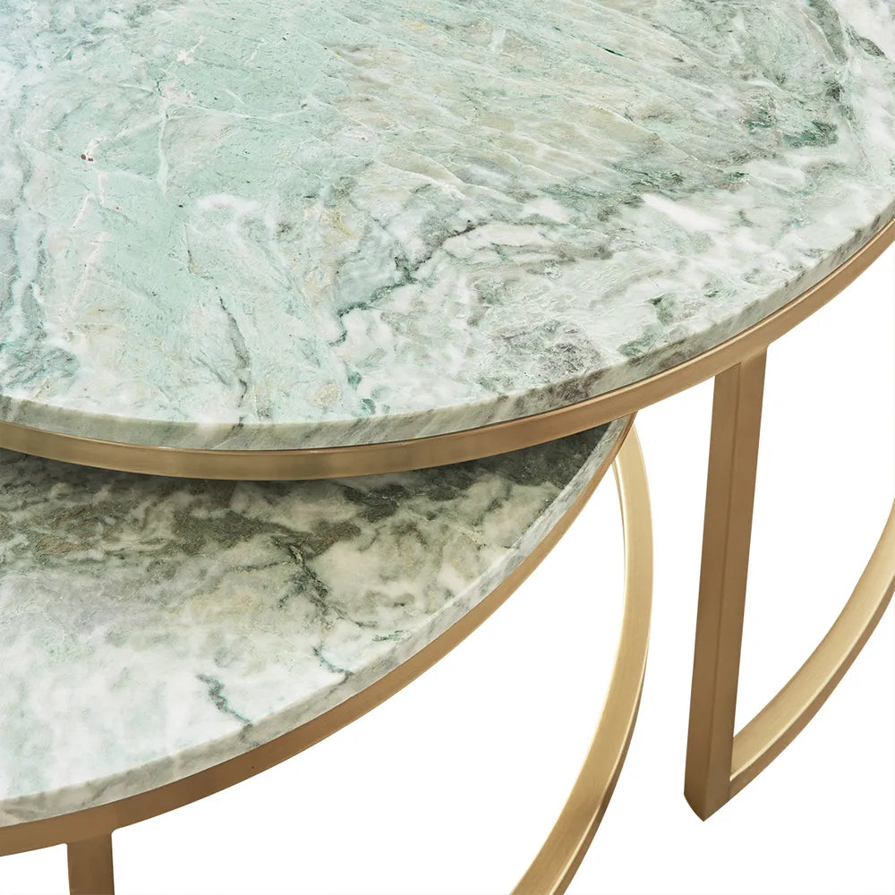 Chloe Dusty Jade Marble Nesting Coffee Table - Gold