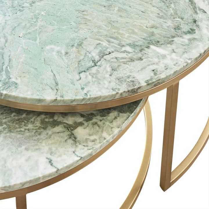 Chloe Dusty Jade Marble Nesting Coffee Table - Gold