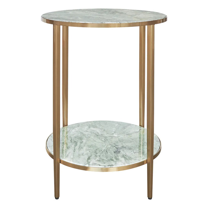 Chloe Dusty Jade Marble Side Table - Gold