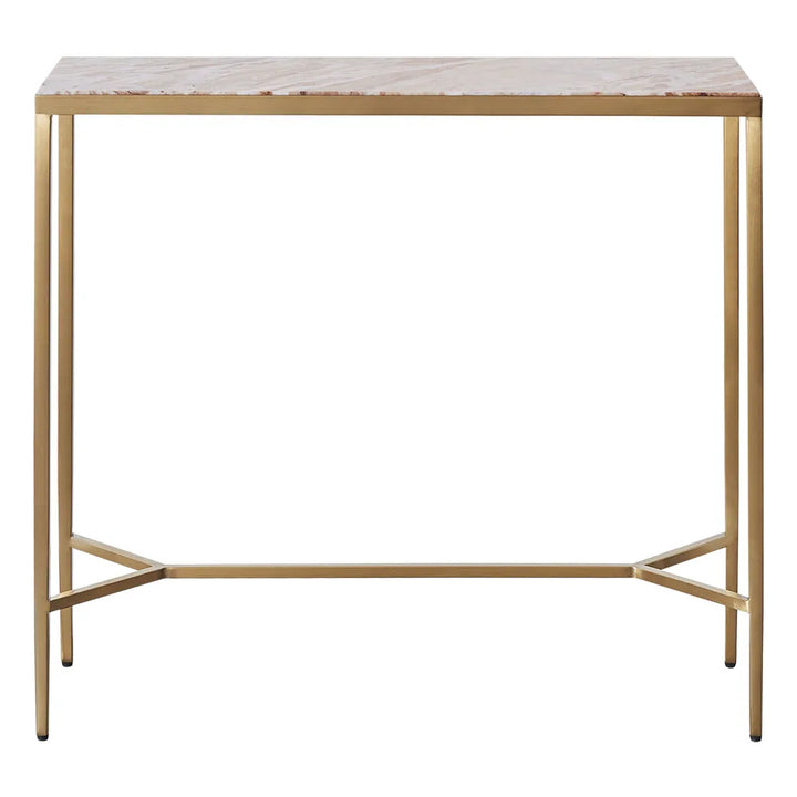 Chloe Pink Marble Console Table - Small Gold