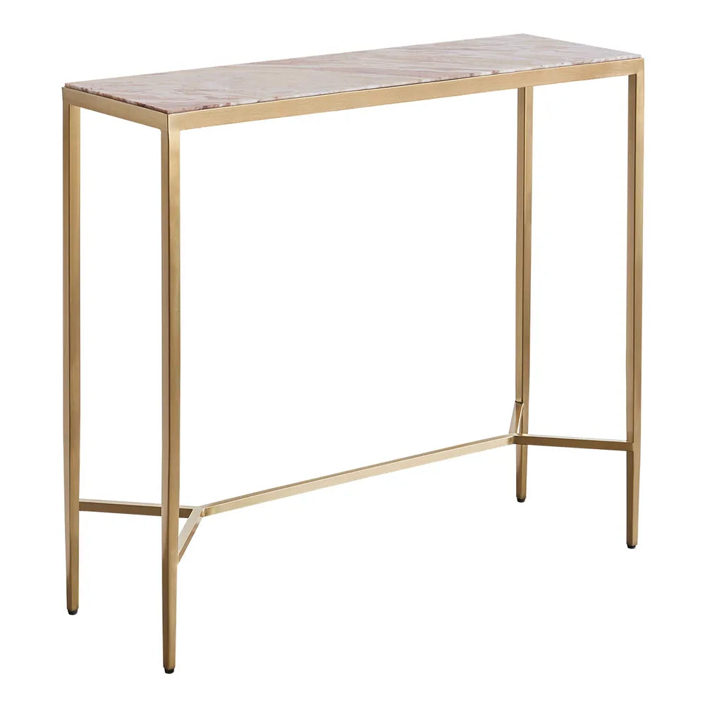 Chloe Pink Marble Console Table - Small Gold