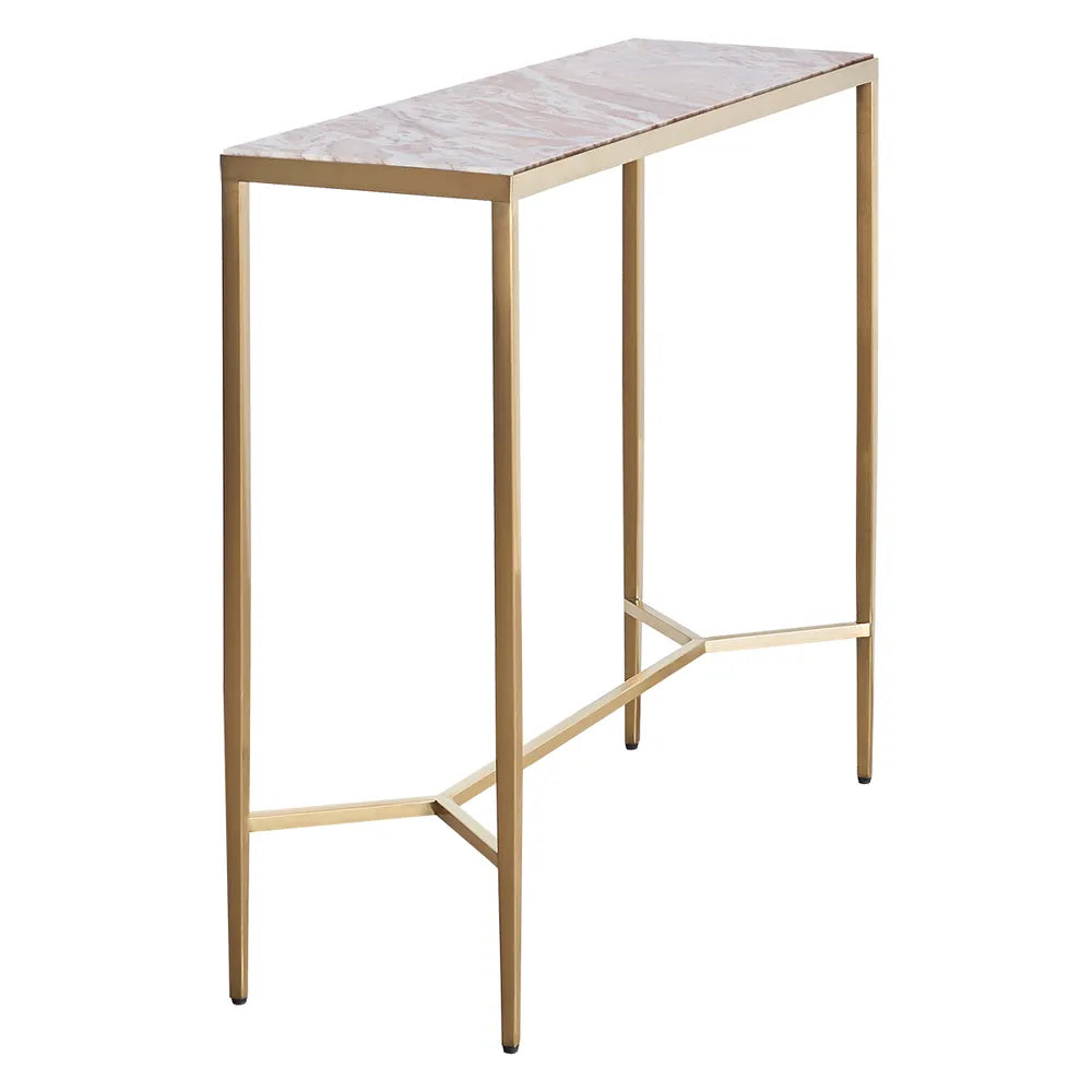 Chloe Pink Marble Console Table - Small Gold