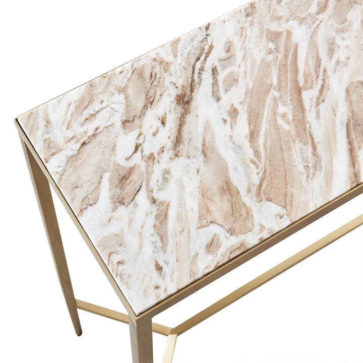 Chloe Pink Marble Console Table - Small Gold