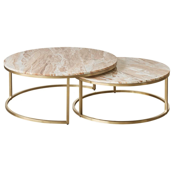 Chloe Pink Marble Nesting Coffee Table - Gold
