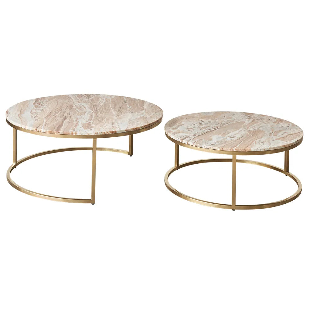 Chloe Pink Marble Nesting Coffee Table - Gold