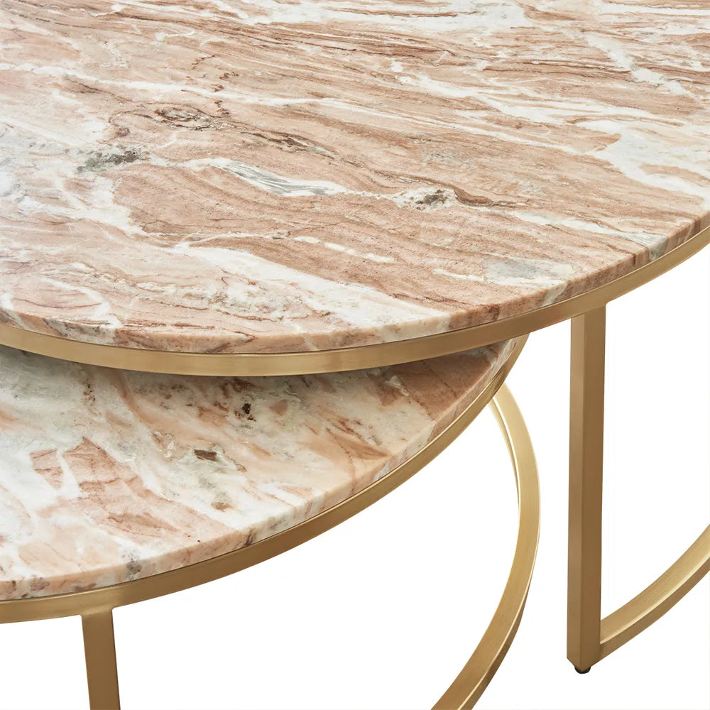 Chloe Pink Marble Nesting Coffee Table - Gold