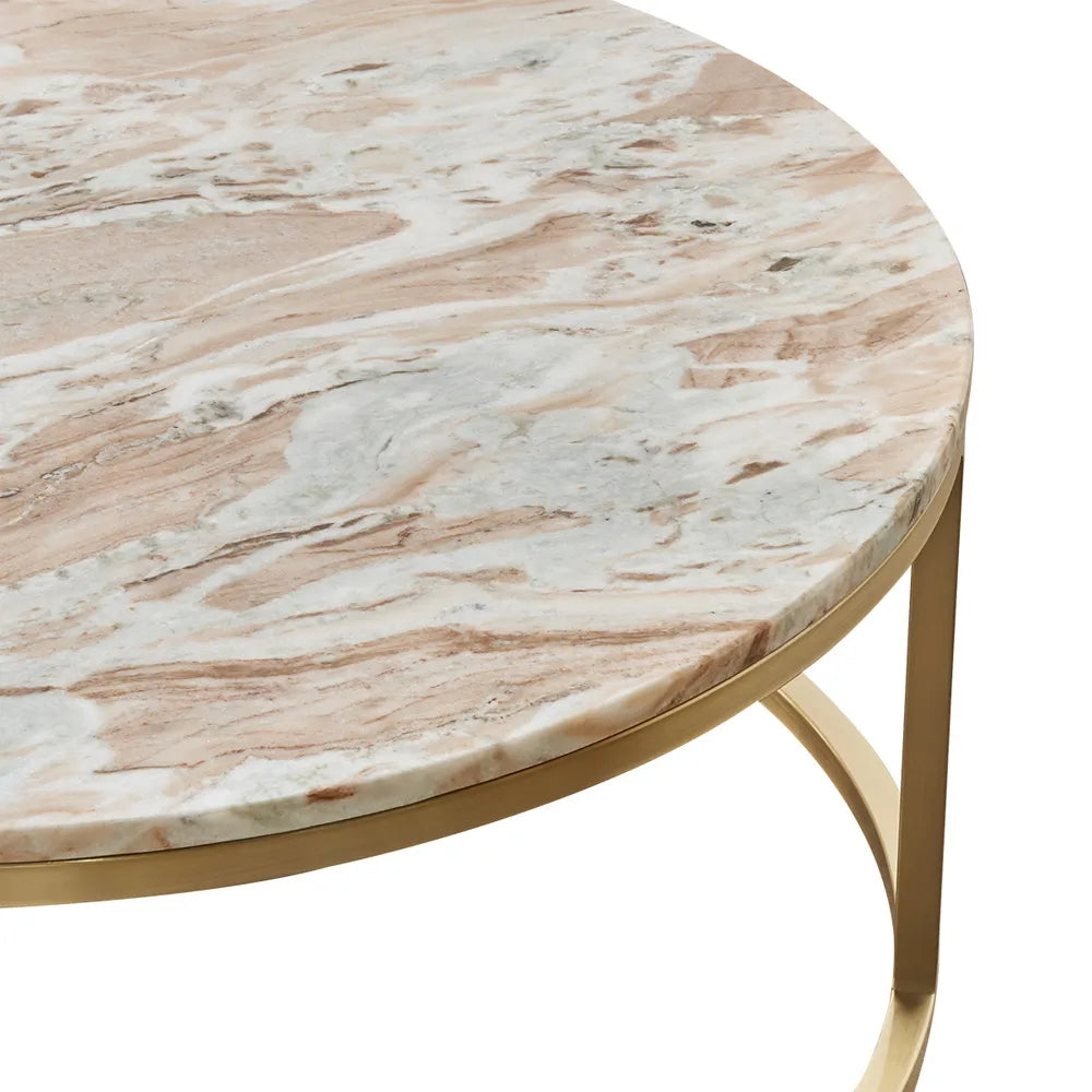 Chloe Pink Marble Nesting Coffee Table - Gold