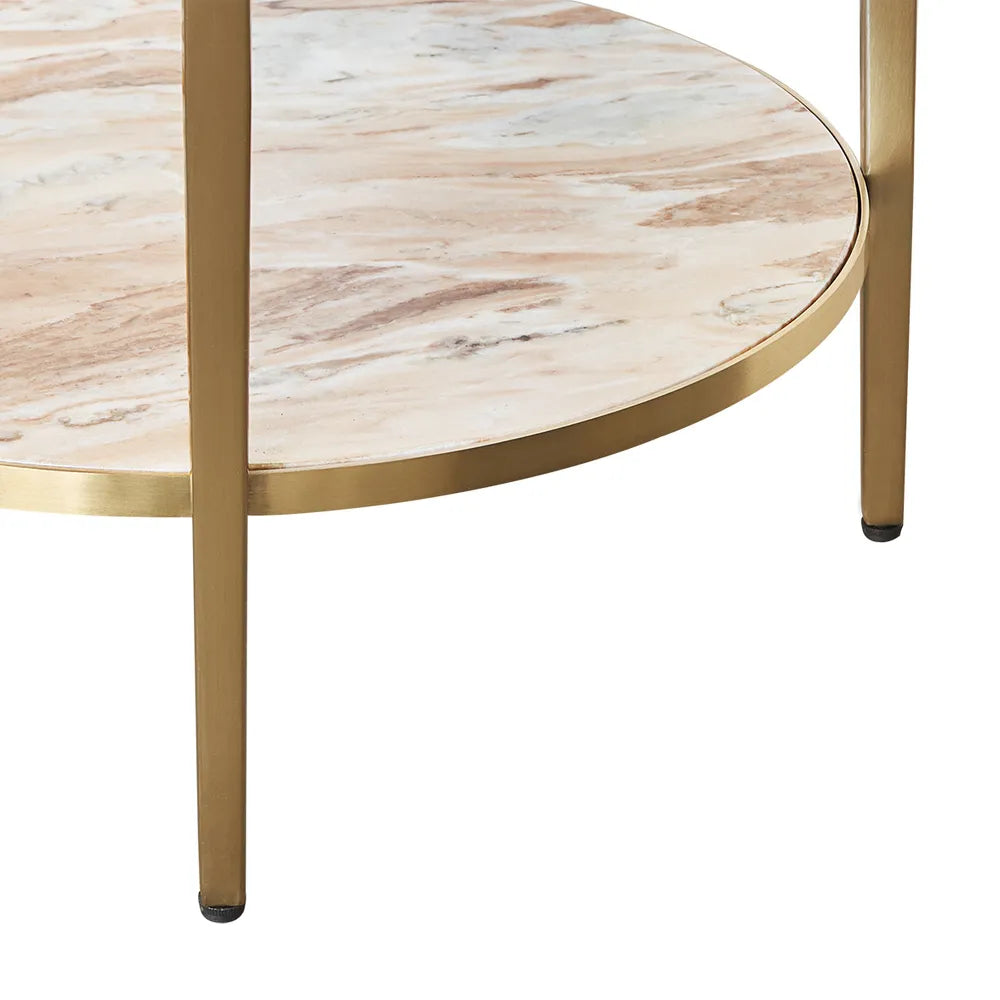 Chloe Pink Marble Side Table - Gold