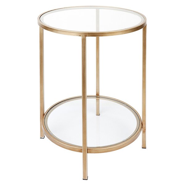 Cocktail Glass Round Side Table - Antique Gold