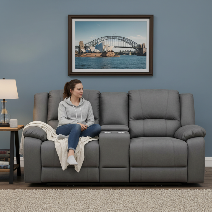 Cooma Fabric Electric Recliner Sofa 2 Seater - Coffee