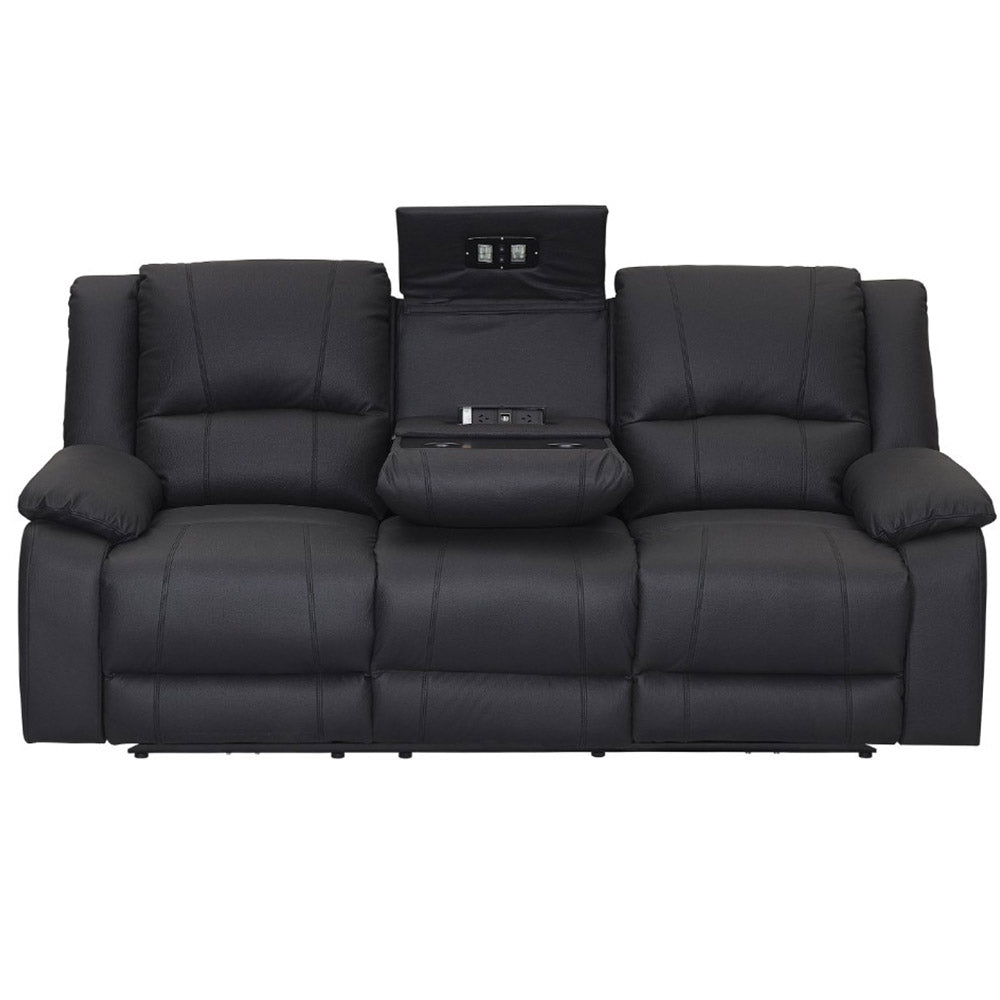 Cooma Fabric Electric Recliner Sofa 3 Seater - Black