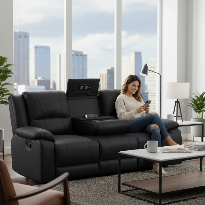 Cooma Fabric Electric Recliner Sofa 3 Seater - Black