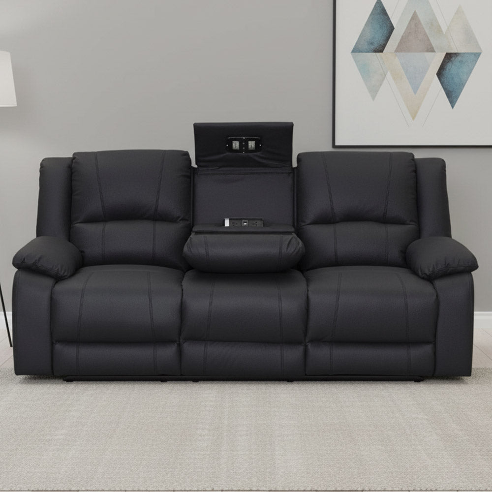 Cooma Fabric Electric Recliner Sofa 3 Seater - Black