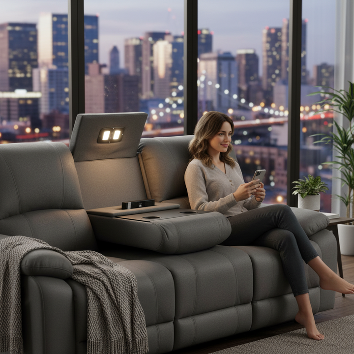 Cooma Fabric Electric Recliner Sofa 3 Seater - Coffee