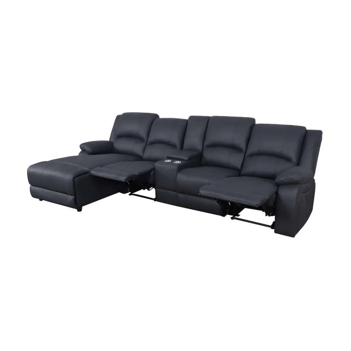 Cooma Fabric Recliner LHF Chaise Sofa - Black