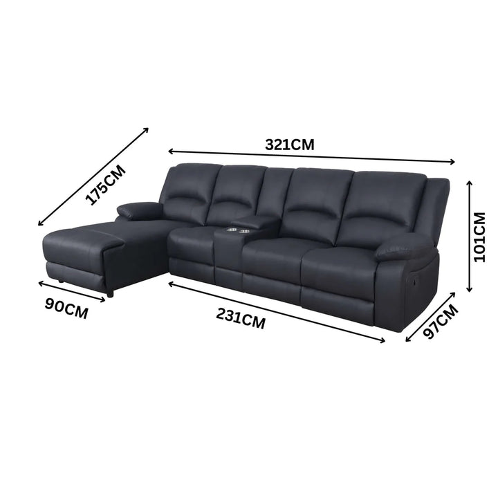 Cooma Fabric Recliner LHF Chaise Sofa - Black