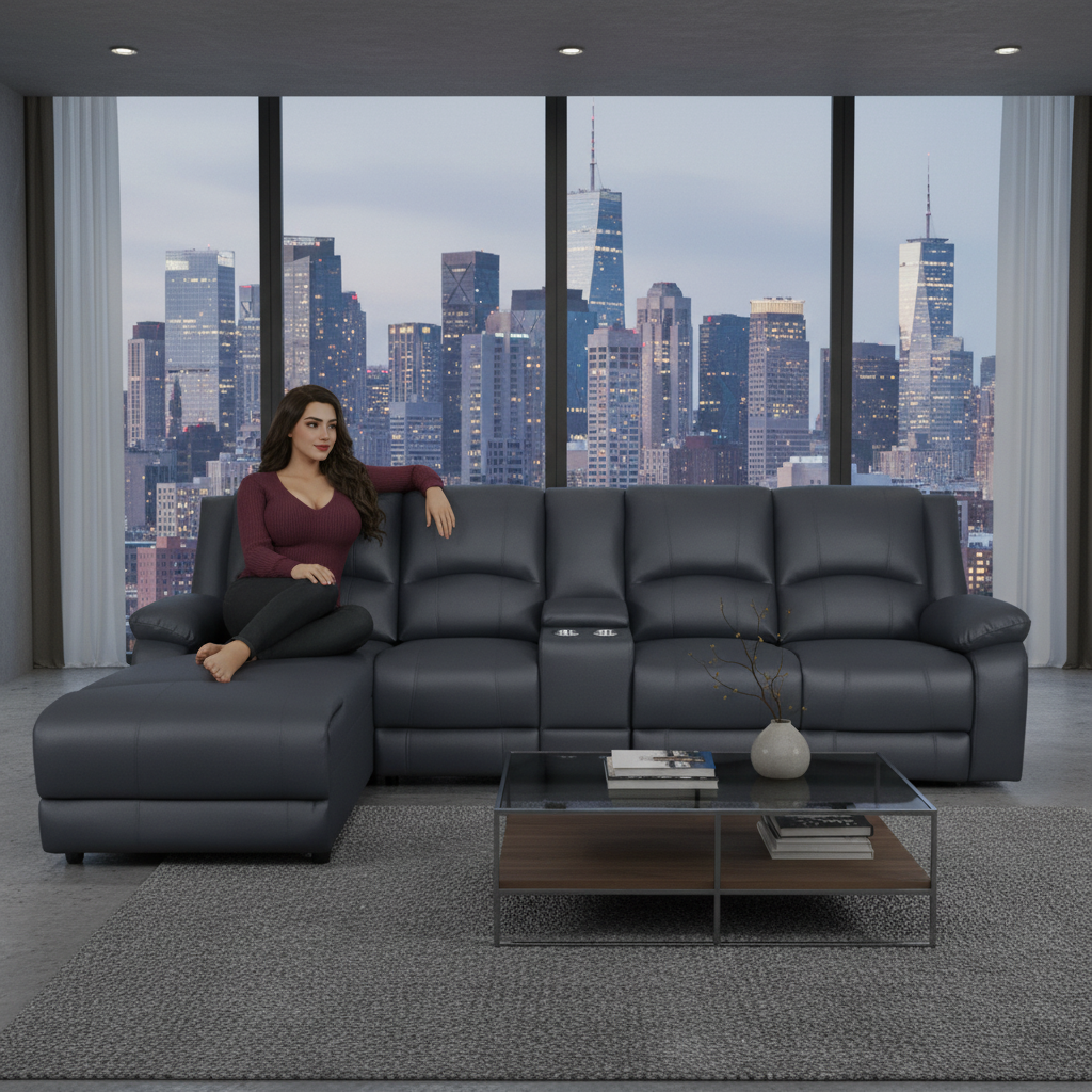 Cooma Fabric Recliner LHF Chaise Sofa - Black