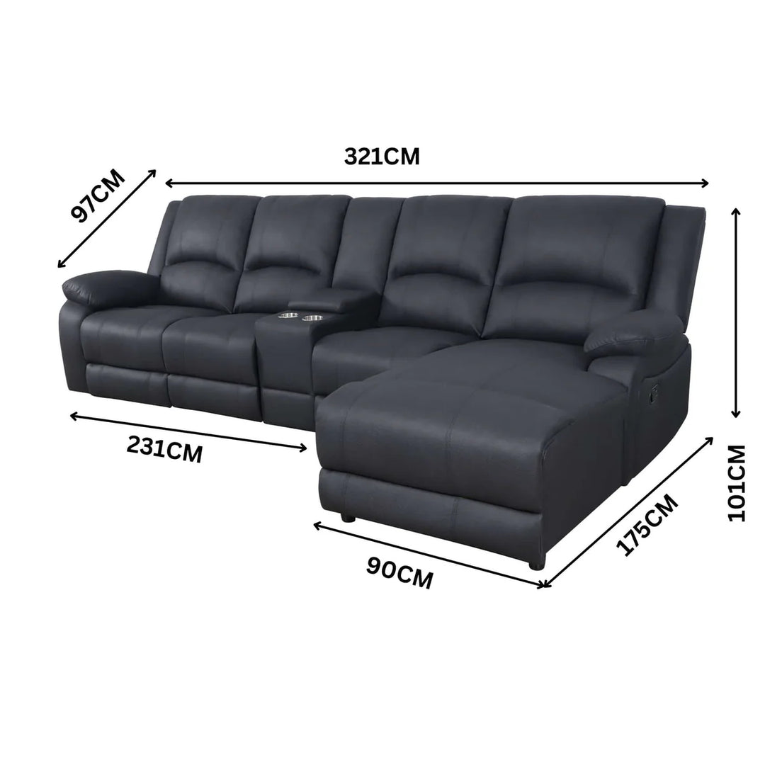 Cooma Fabric Recliner RHF Chaise Sofa - Black