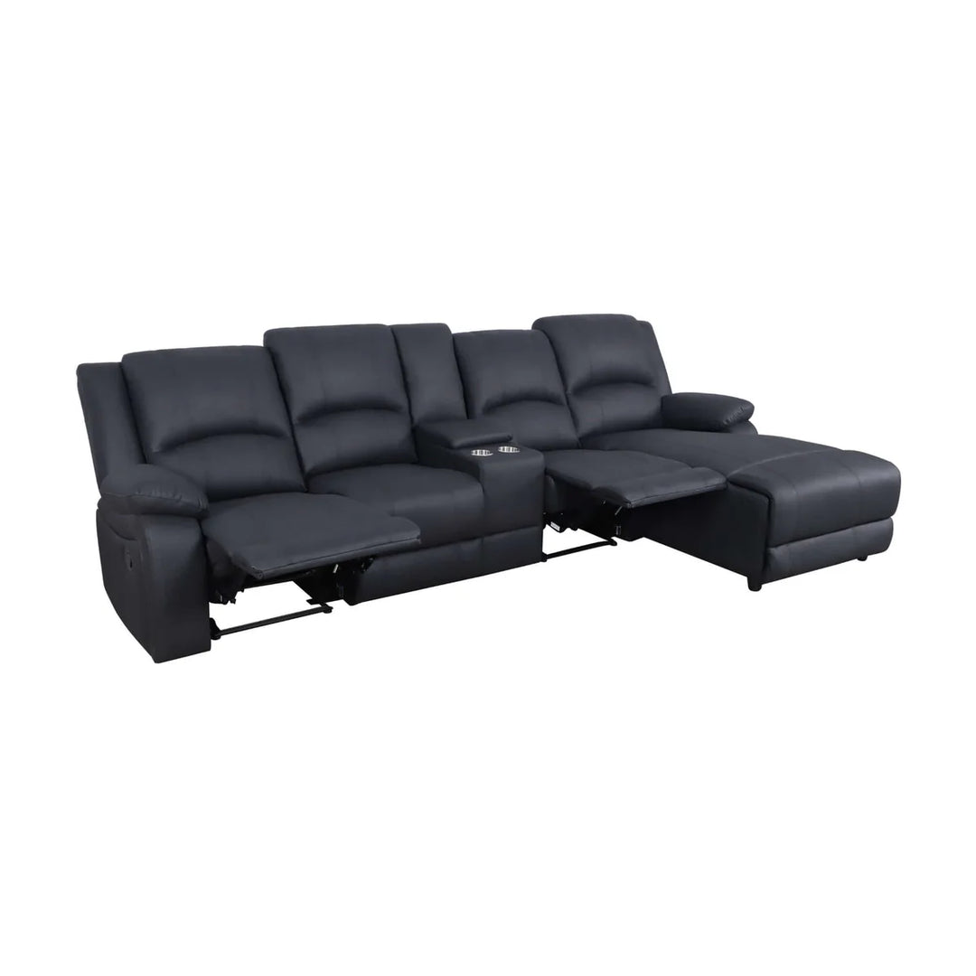 Cooma Fabric Recliner RHF Chaise Sofa - Black