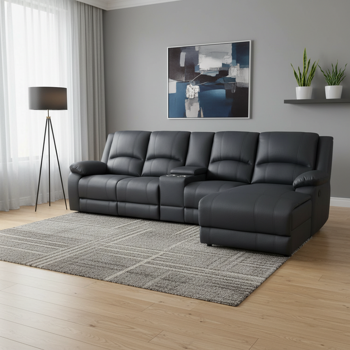 Cooma Fabric Recliner RHF Chaise Sofa - Black