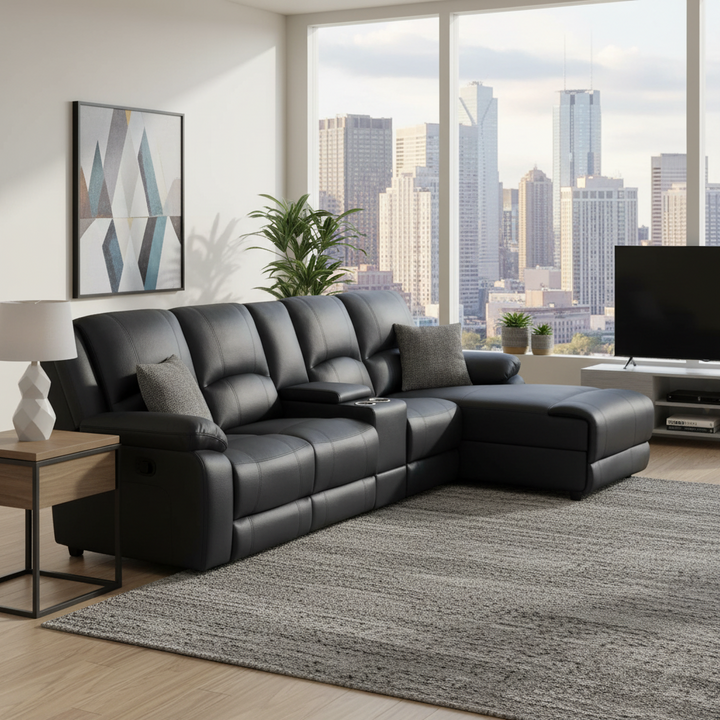 Cooma Fabric Recliner RHF Chaise Sofa - Black