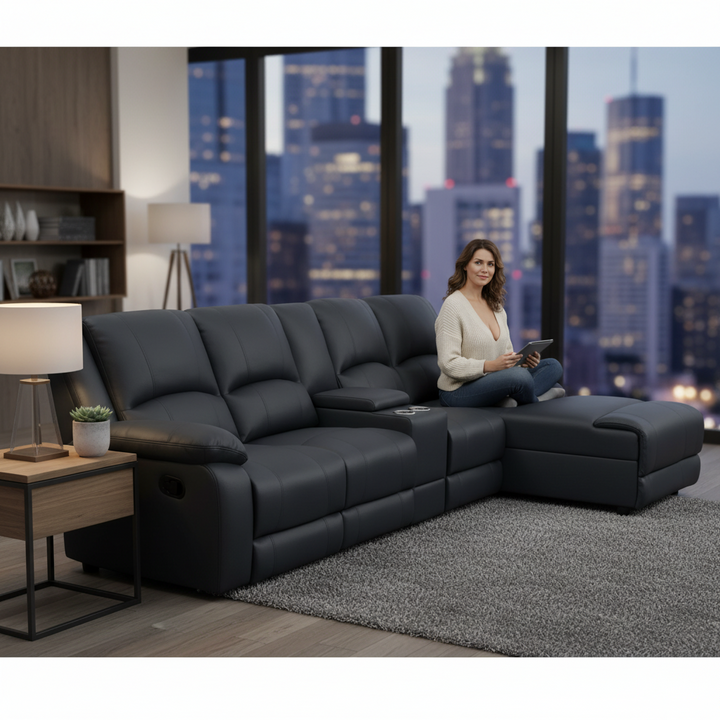 Cooma Fabric Recliner RHF Chaise Sofa - Black