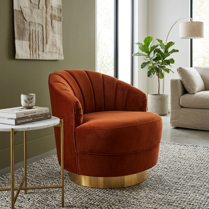 Corbelle Velvet Swivel Accent Chair - Sunburnt Orange