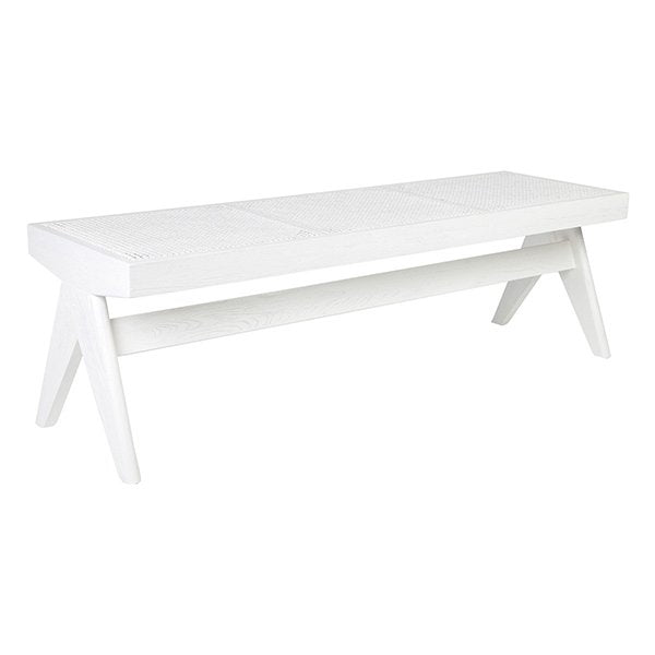 Cuban Rattan Bench Ottoman - White