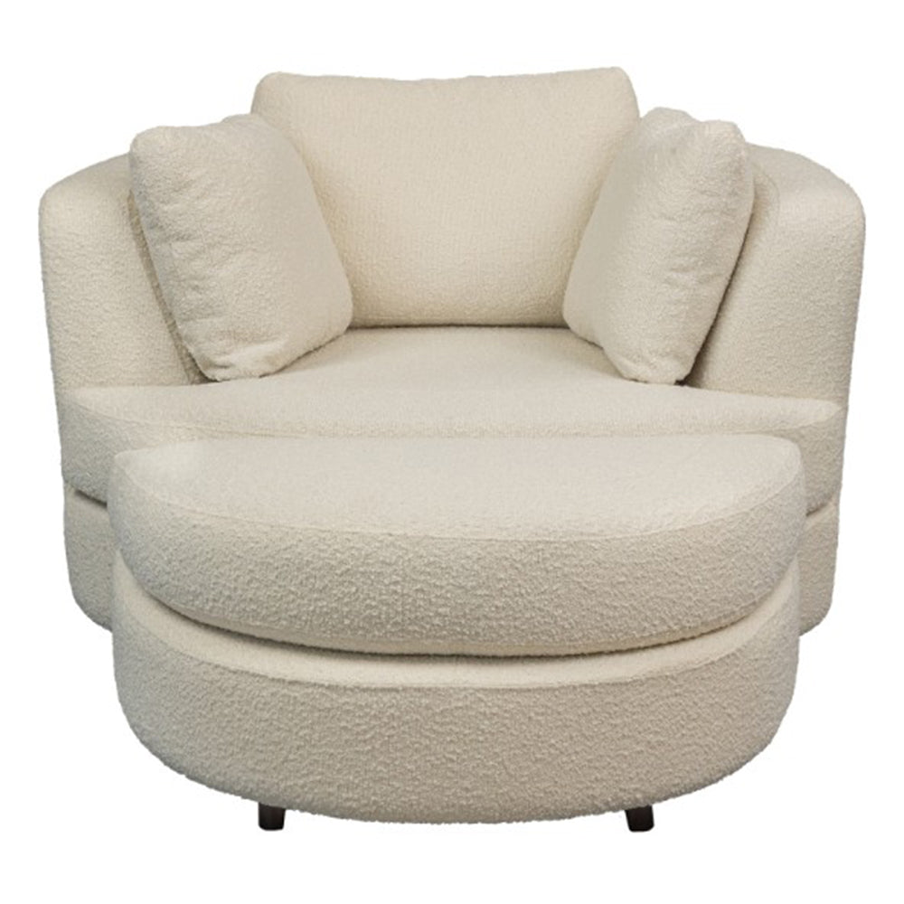 Cuddle Swivel Armchair + Ottoman - White Boucle