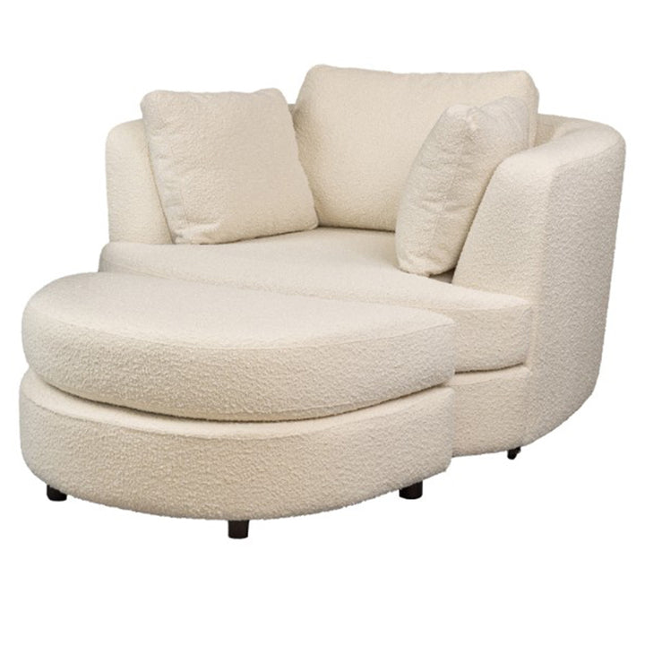 Cuddle Swivel Armchair + Ottoman - White Boucle