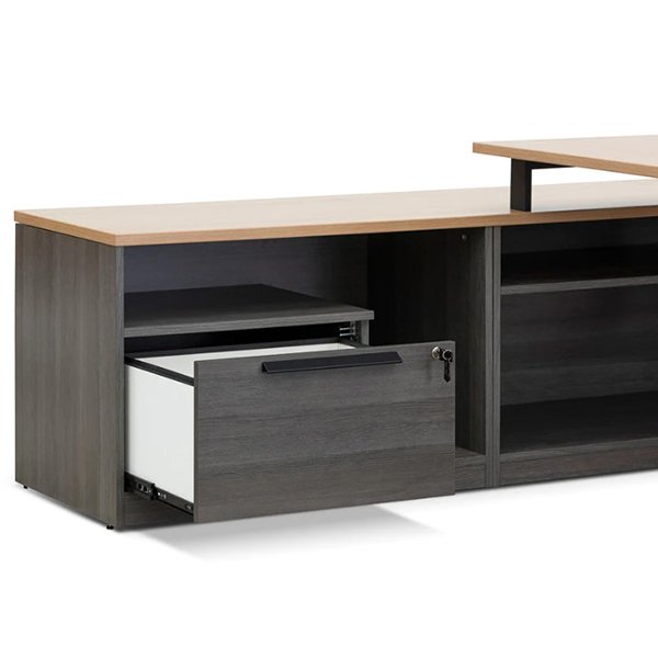 Cuevas 1.8m Left Return Office Desk - Black with Natural Top