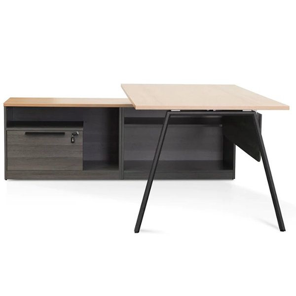 Cuevas 1.8m Left Return Office Desk - Black with Natural Top