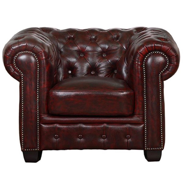 Max Chesterfield Leather Single Seater Armchair - Leather Antique Red