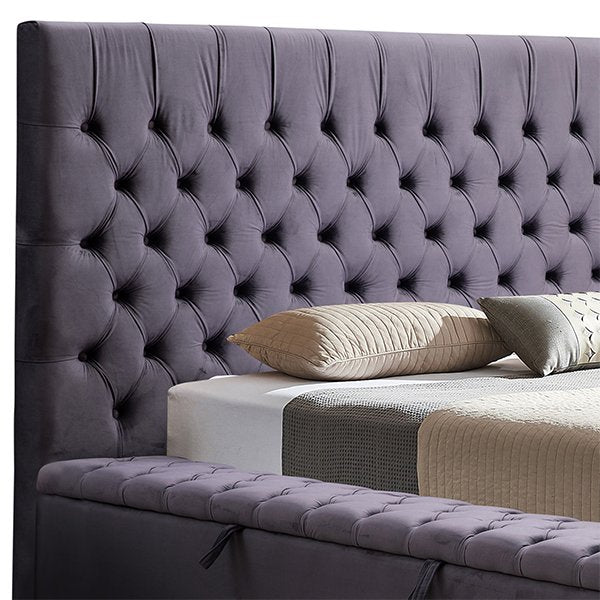 Dark Grey Chester Velvet Bed Frame - Queen