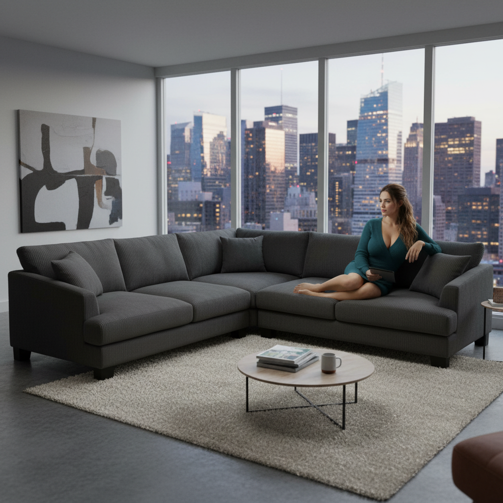 Dayton Corner Fabric Comer Sofa - Charcoal