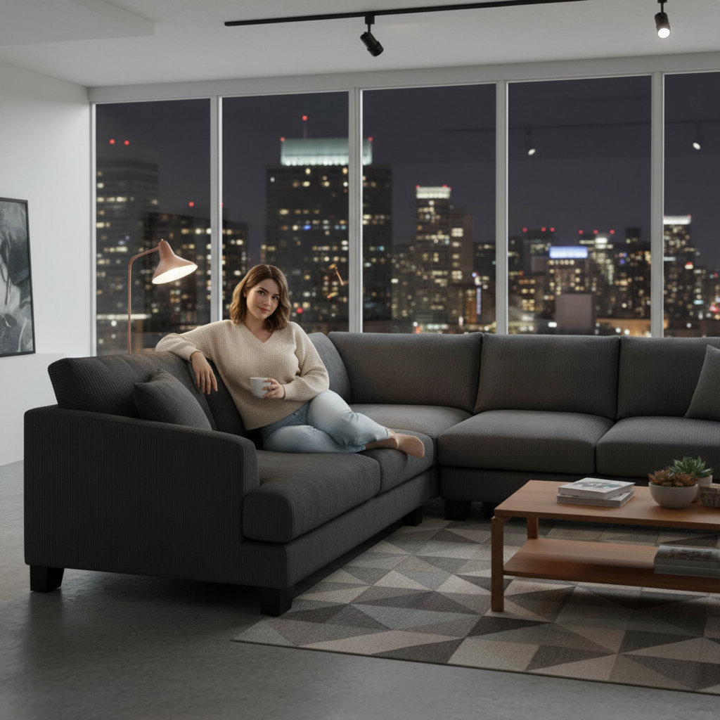 Dayton Corner Fabric Comer Sofa - Charcoal