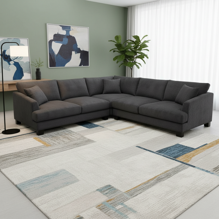 Dayton Corner Fabric Comer Sofa - Charcoal