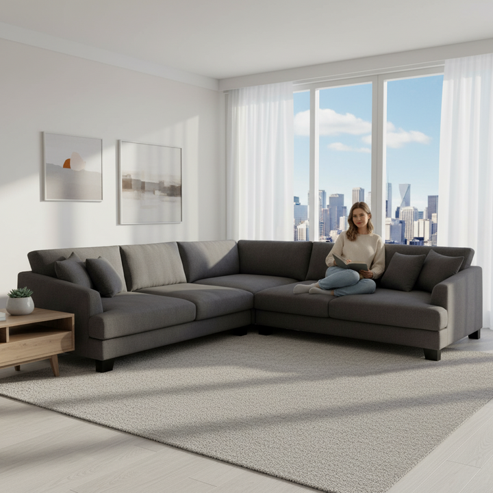 Dayton Corner Fabric Comer Sofa XL - Charcoal