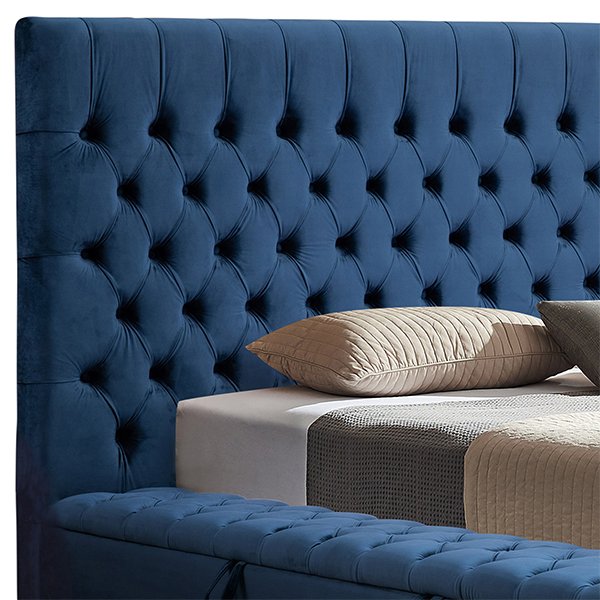 Deep Blue Chester Velvet Bed Frame - Queen