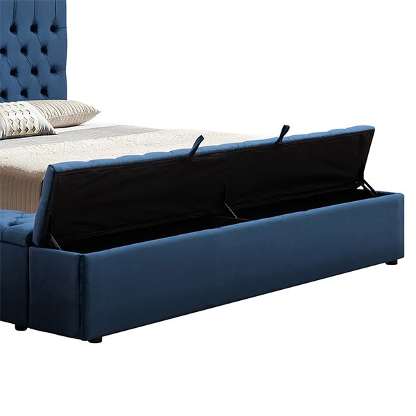 Deep Blue Chester Velvet Bed Frame - Queen