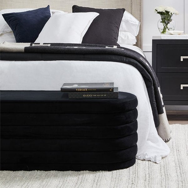 Demi Storage Bench Ottoman - Black Velvet