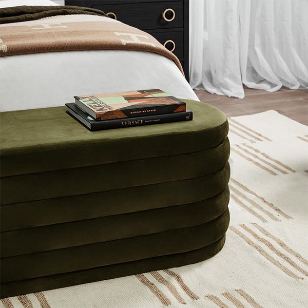 Demi Storage Bench Ottoman - Olive Velvet