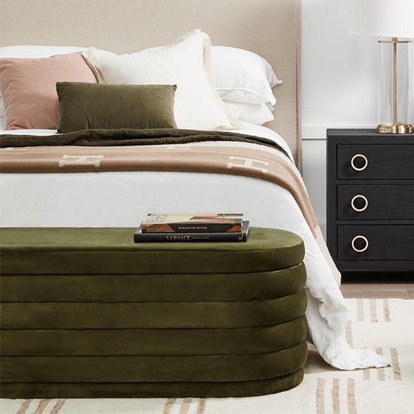 Demi Storage Bench Ottoman - Olive Velvet