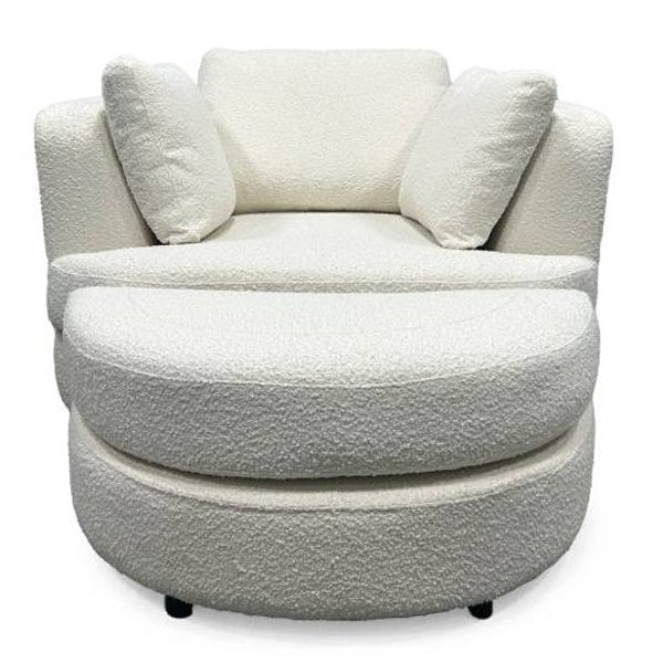 Denham Swivel Armchair + Ottoman - Snow Boucle