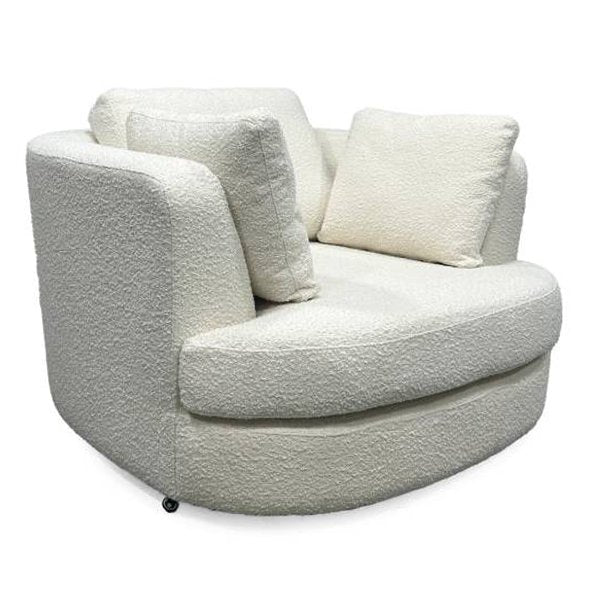 Denham Swivel Armchair + Ottoman - Snow Boucle