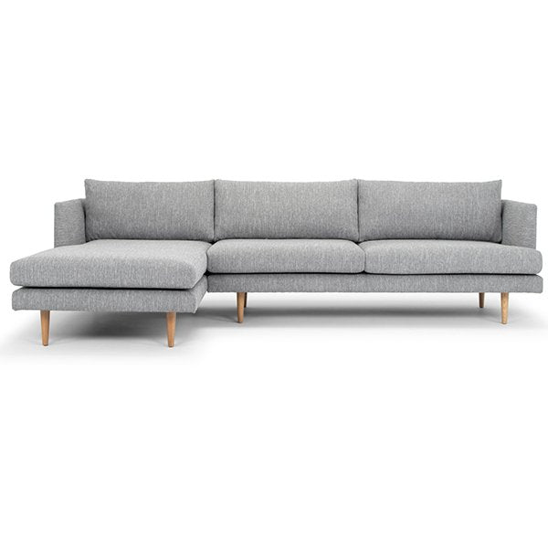 Denmark 3 Seater With Left Chaise Fabric Sofa - Graphite Grey with Natural Legs