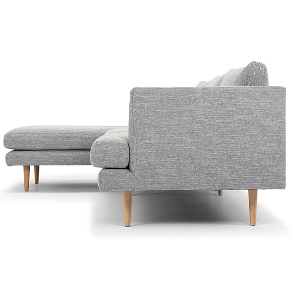 Denmark 3 Seater With Left Chaise Fabric Sofa - Graphite Grey with Natural Legs